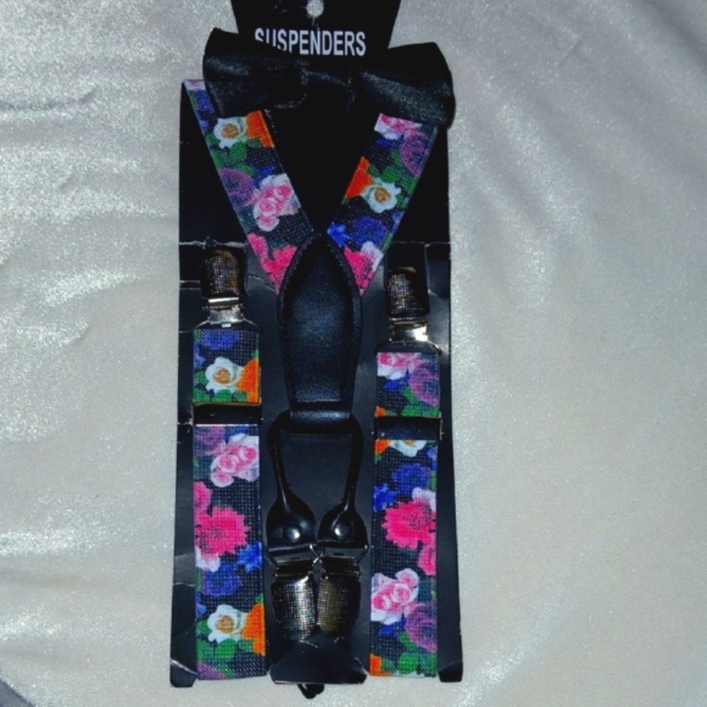 Floral Kid Suspenders with Black Bow Tie